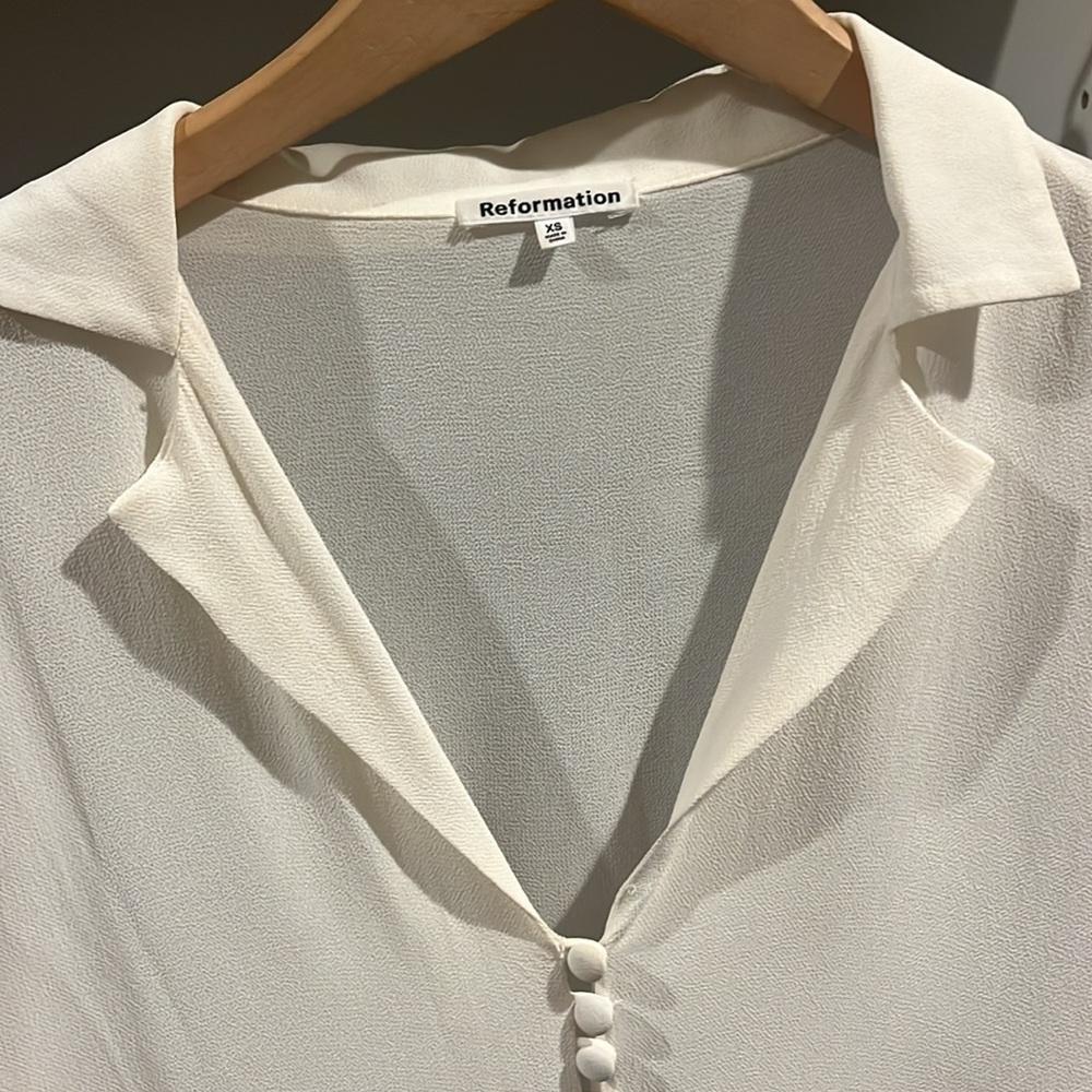 Reformation Jeremiah top blouse button up shirt extra small XS cream gossamer S - Picture 5 of 7